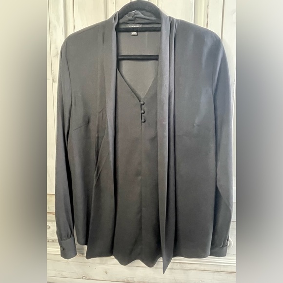 Ann Taylor Opaque Black Tie Neck Shirt sz med - Picture 4 of 5